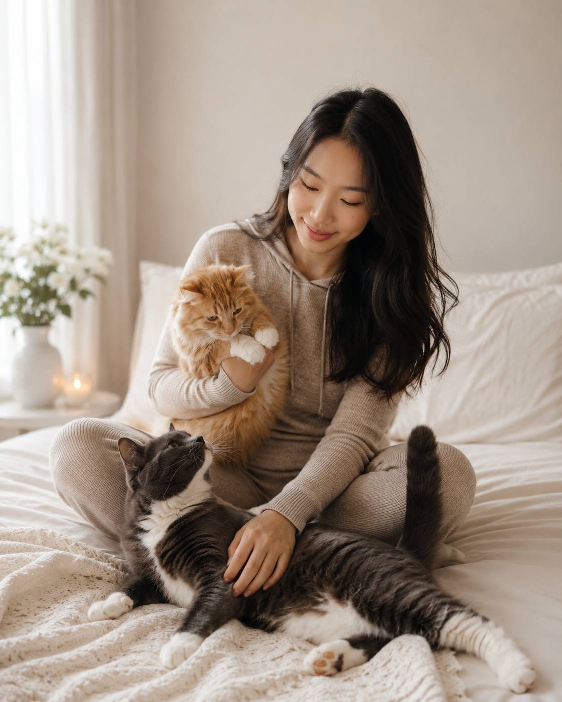 Pawmi's founder at home with their cats